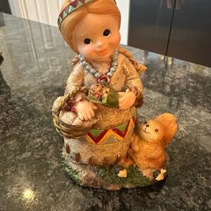 Charming Figurine with Basket and Squirrel Native American